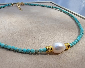 Collier En Perles De Culture Baroques Et Tourmaline Bleue - Fait Main, Laiton Plaqué Or