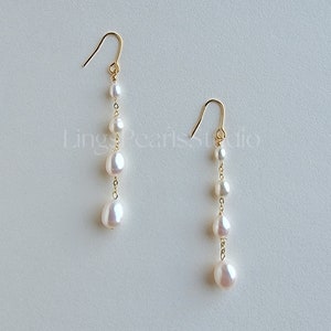 Pendants d'oreilles en perles d'eau douce : pendantes en or 14 carats, bijoux de mariage faits main