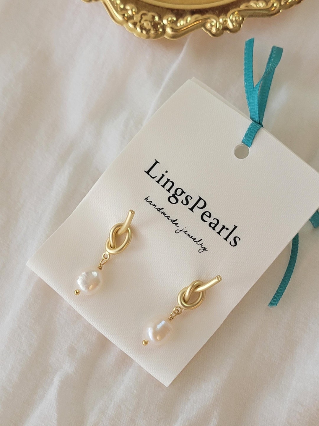 Knot Baroque Pearl Drop Earrings in Gold main image 1