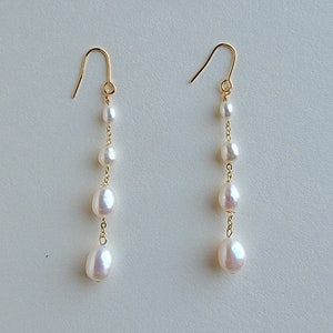 Freshwater Dropping Pearl Earrings, 14K Gold Filled Dangle Earring With ...