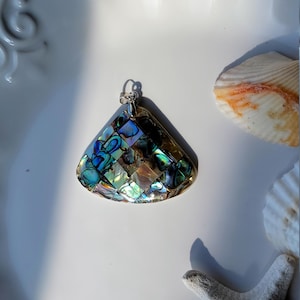 Natural Medium Abalone Pendant with Pearl Teal Iridescent, Beach Jewelry Gift, Special Gift