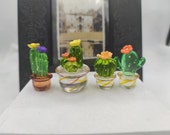 Mini Glass cactus pots, fused glass Resin succulents, stained glass, cactus lover, gift, artificial house plant, car decoration set