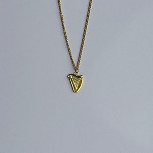 Guinness Harp Necklace - Silver or Gold Unisex Ireland Irish Signet Styled Shamrock Harp Chain - St Paddy's Patrick's Day Gifts for Him Gold