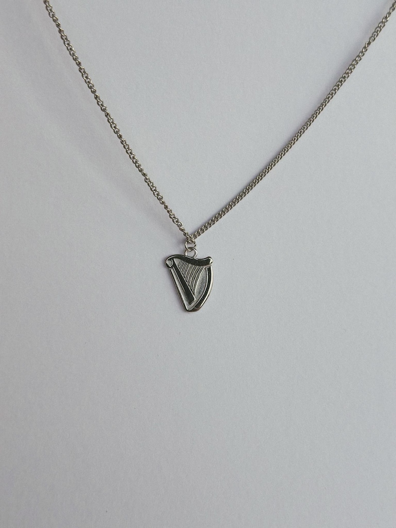 irish harp necklace pendant gift. Guinness Harp Necklace - Silver Unisex Ireland Irish Signet Styled Shamrock Harp Chain - St Paddy's Patrick's Day Gifts for Him