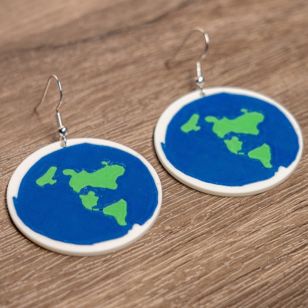 Flat Earth Earrings - 3D Printed - Earth Day