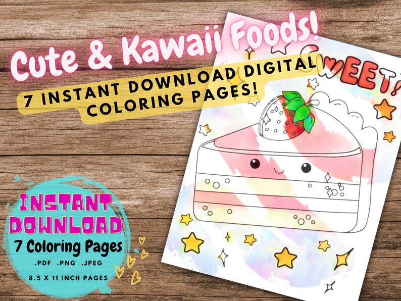 Cute &amp; Kawaii Foods Printable Coloring Pages 7 Instant - Etsy