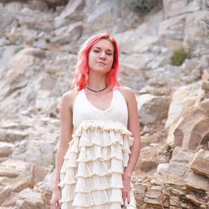 Svetana Maxi dress ,Boho tiered ruffle maxi dress for women, cream halter backless cotton sundress, handmade flowy beach outfit