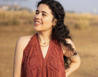 Timisha Boho Cotton Dress, Lightweight Summer Festival, Natural Fabric Hippie Style