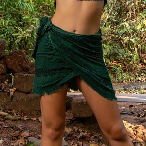 Falda cruzada verde khadi / Minifalda con bordes sin rematar / Falda estilo bohemio estilo pixie / Pantalón de algodón estilo bosque / Falda estilo jungla