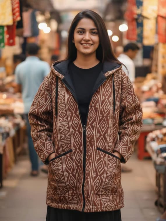Geometric Tribal Hoodie Jacket, Handmade Ethnic - Etsy