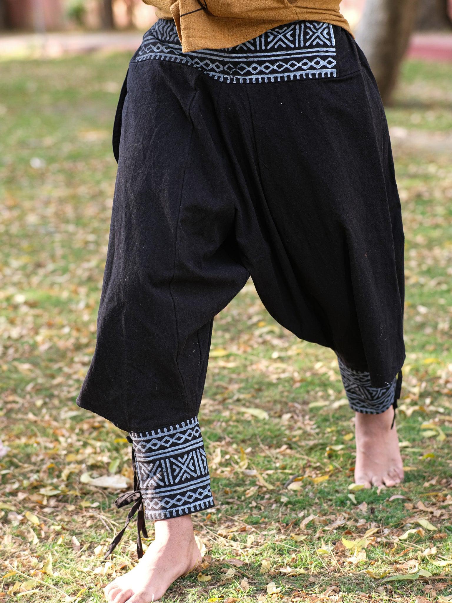 Black Drop Crotch Harem Pants | Tribal Cuff, Ninja Festival Gear