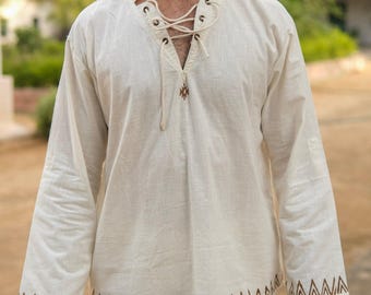Long Sleeve Boho Festival Shirt for Men - Arok Kurta
