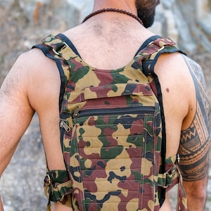 TitanTrek Backpack ,Camo Tactical Chest Backpack for Men – Adjustable l Vest Bag with Zippered Pockets for Hiking Travel Festivals Raves