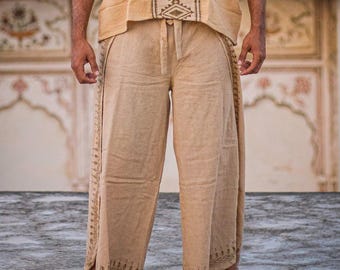 Men's Thai Wrap Pants: Boho Cotton Tribal Print Yoga Lounge Trousers