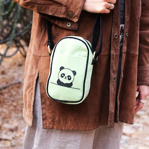 Panda Crossbody Bag | Hand-Printed Canvas Sling, Festival Style