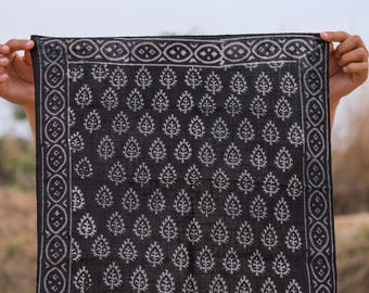 Block Print Cotton Bandana, Boho Head Scarf, Festival Hair Wrap, Unisex Neck Scarf