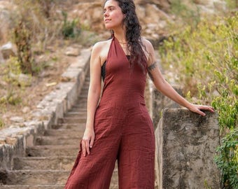 Mono de pierna ancha con escote en V y espalda descubierta / Elegante vestido para ocasiones especiales de fiesta de noche