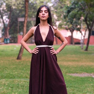 Organic Dyed Angelus Dress ,Boho Halter Maxi Dress, Handmade Natural Cotton Fabric Dress, Deep V Neck Backless Dress, Summer Dress