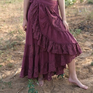Falda cruzada con volantes de encaje estilo bohemio - Estilo hippie bohemio
