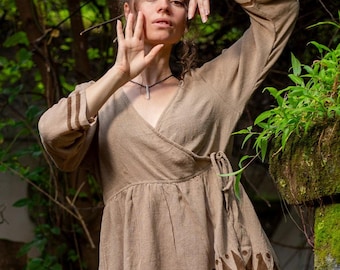 Organic Cotton Wrap Top/ Beige Boho Wrap Top/ Long Sleeve
