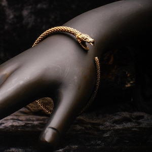 Gold Finish Brass Snake Bracelet: Adjustable Serpent Jewelry