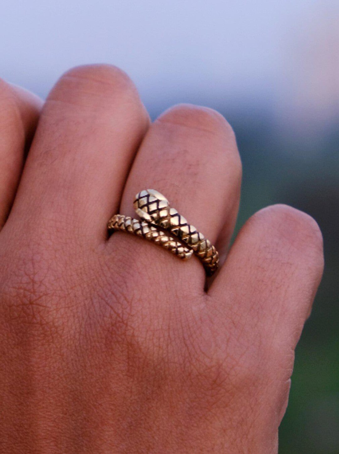 Gold Snake Wrap Ring: Adjustable Textured Serpent Jewelry