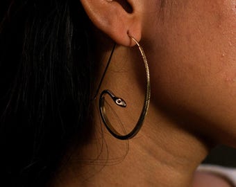 Brass Snake Hoop Earrings | Tribal Ouroboros Jewelry