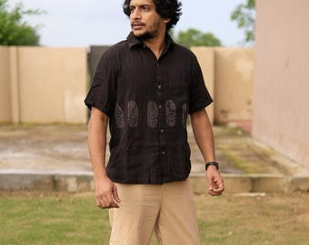 Men's Block Print Cotton Shirt | Relaxed Boho Beach Top