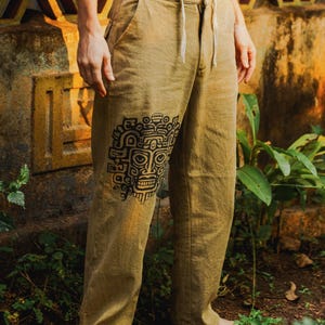 Mayan Print Hemp Pants: Boho Festival Yoga Clothing