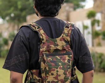 Camo Tactical Chest Backpack: Canvas Vest Bag for Hiking, Travel