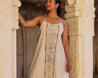 Boho Maxi Dress for Women | Ophelia Flowing Ethnic Cotton Dress | Handcrafted Festival Wear