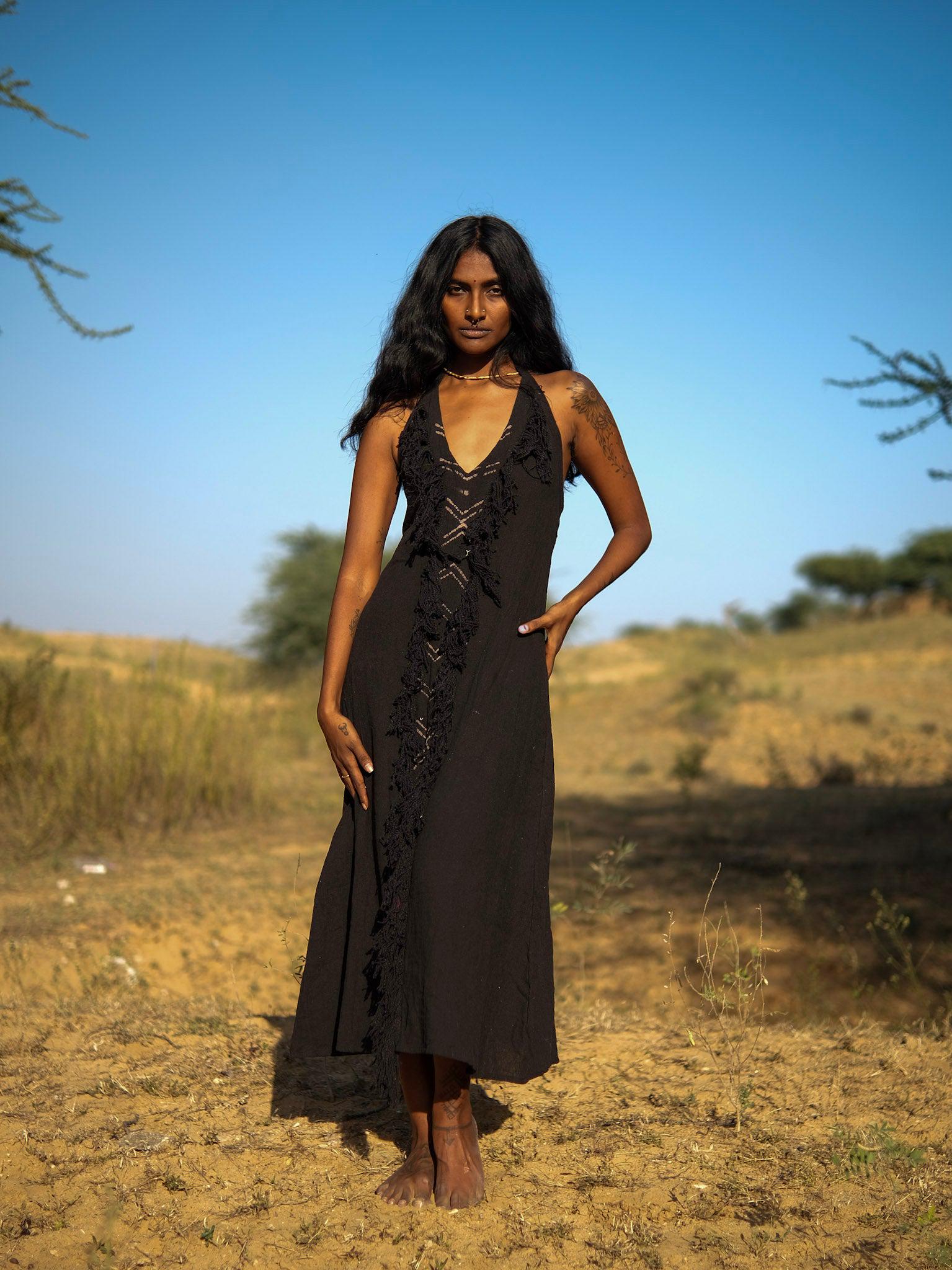 boho fringe maxi dress Boho Fringed Dress / Sage