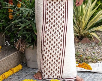 Dhoti de rayas florales / Lungi de algodón para hombre / Chal con estampado de bloques / Falda de festival bohemia / The Vine Dhoti