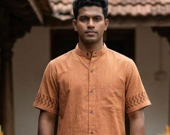 Short Sleeve Mandarin Collar Casual Button Down-Rhythm Shirt