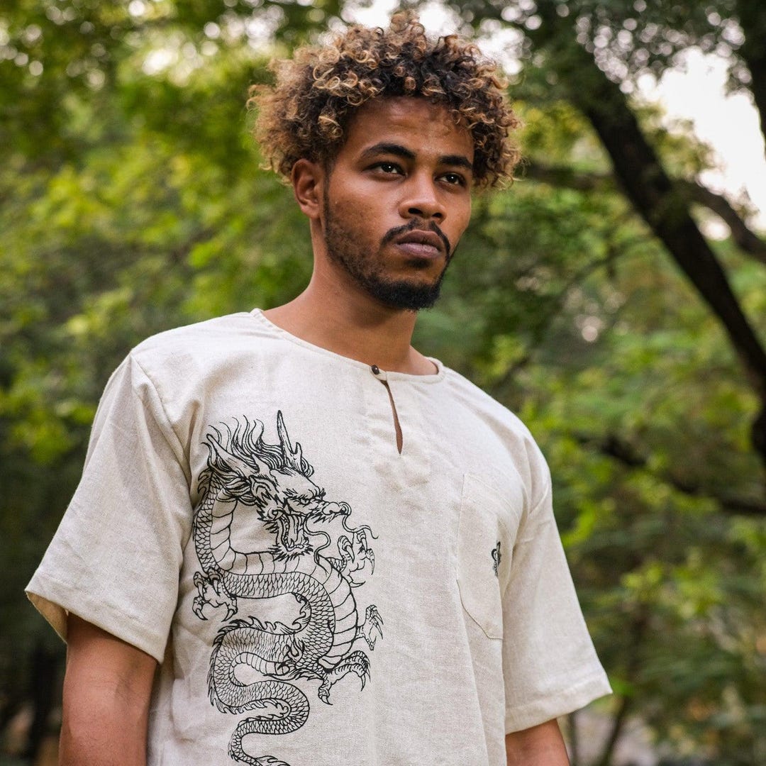 Dragon Kurta ,handblock Printed Dragon Shirt for Men – Natural Cotton ...