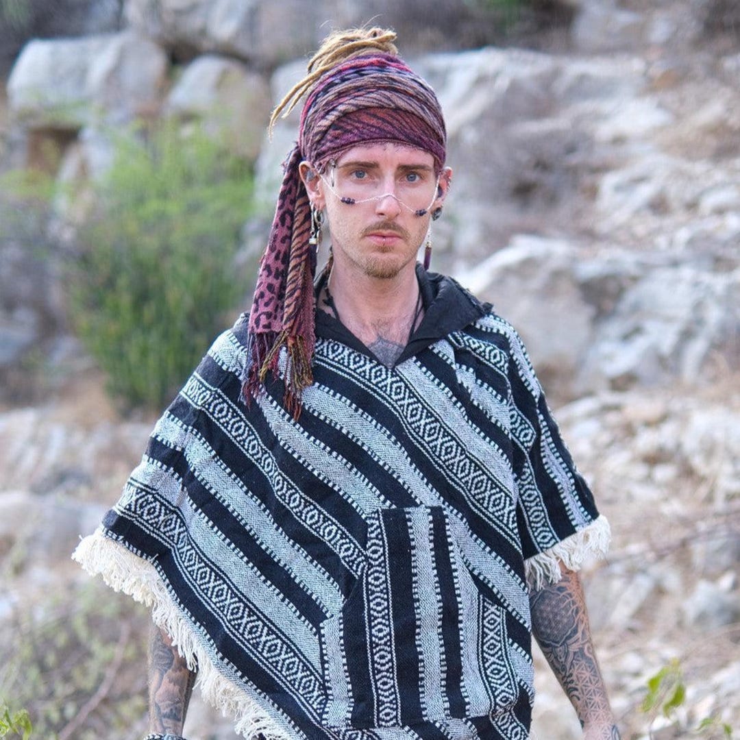 手織りウール混ポンチョ：メンズフード付きトライバルケープ - Etsy 日本