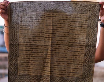 Tejas Block-Print Cotton Bandana – Boho Head Wrap, Neck Scarf, Face Covering