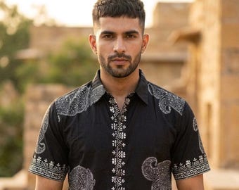 Camisa negra con botones y estampado paisley - Obsid Shirt