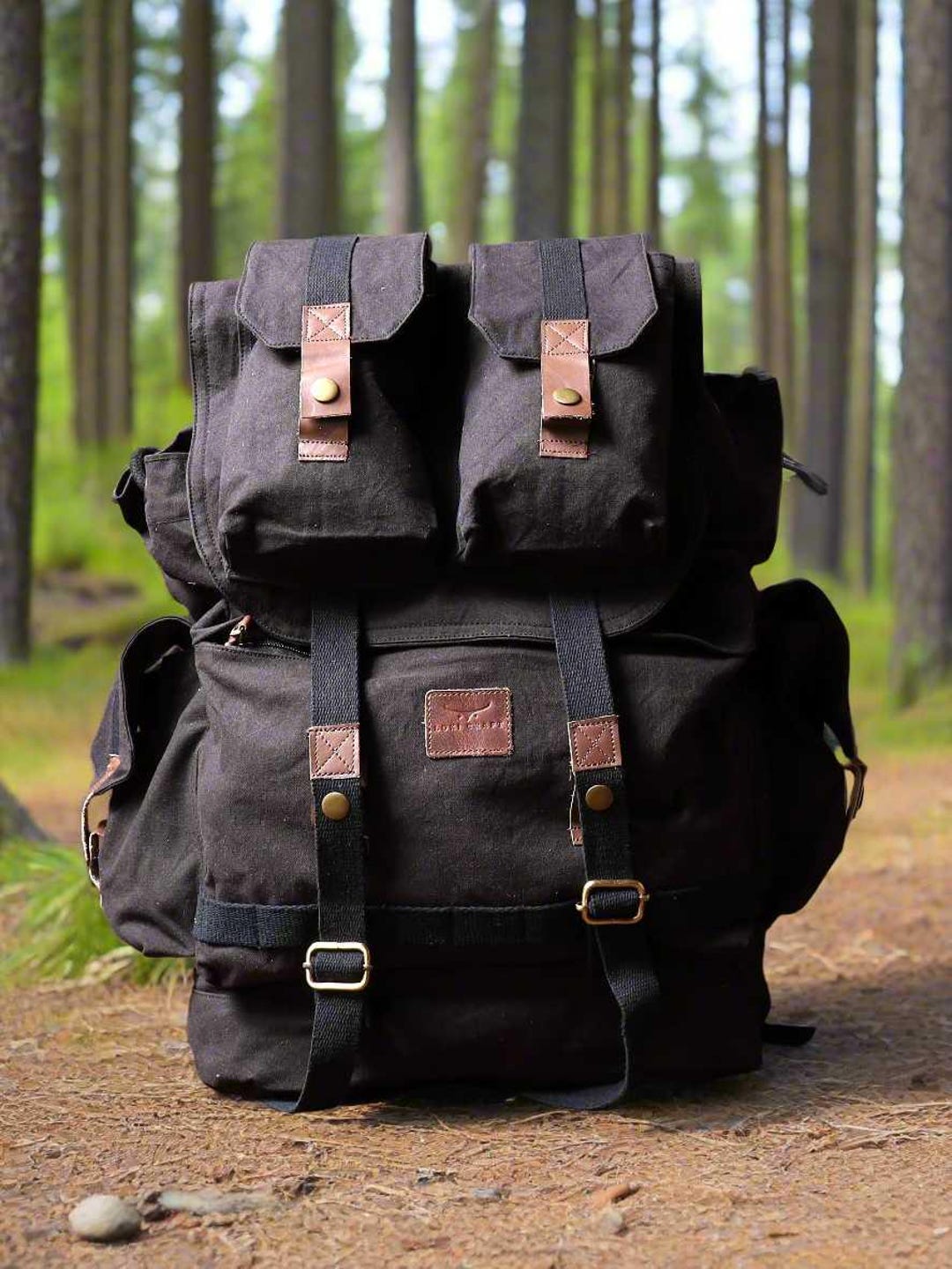 Black Canvas Rucksack | Tactical Travel Backpack | Rugged Laptop Bag ...