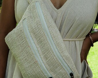 Woven Fanny Pack | Knit Belt Bag | Natural Fiber Hip Pouch | Boho Festival Bag | The Earth Sack
