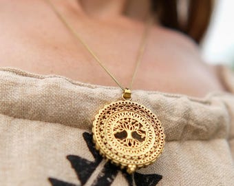 Handmade Gold Tree of Life Necklace, Boho Spiritual Pendant