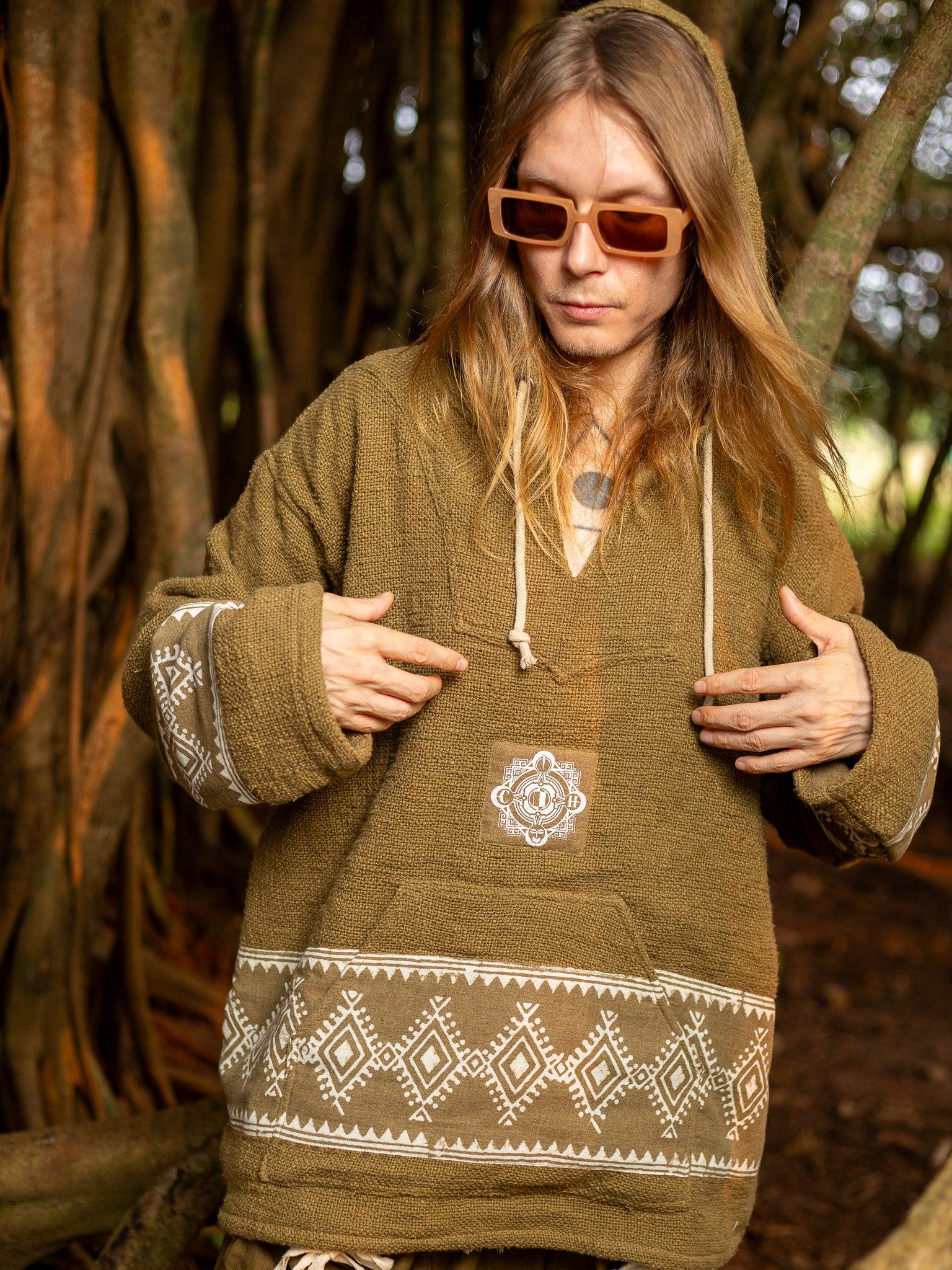 Handmade Tribal Block Print Hoodie | Cotton Jute Blend Festival