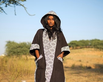oversBoho Tribal Hooded Jacket, Ethnic Geometric Festival Coat-neer poncho