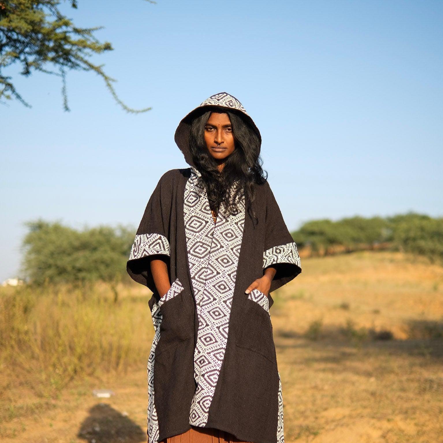  ORIGINALS X J KOO PONCHO美品 Oversboho Tribal Hooded Jacket, Ethnic Geometric Festival Coat