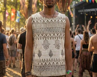 Natuurlijk katoenen boho tanktop, mouwloze camisole in tribale stijl