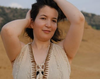 Boho Maxi Dress, Deep V-Neck, Open Crossback, Adjustable Ties, Festival Wear