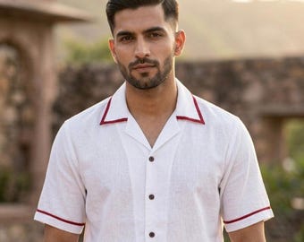 White Camp Collar Button Up Shirt - Varen Shirt