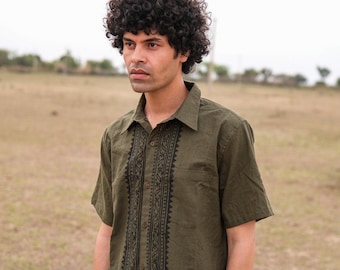 Men's Cotton Block Print Shirt, Boho Ethnic Button Down, Indian Festival Wear
