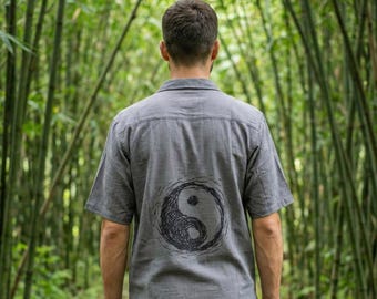 Camisa de algodón para hombre, camisa bohemia hecha a mano, ligera, ideal para verano, festivales, estilo hippie, camisa informal tribal con botones.