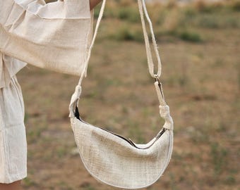 Handmade Jute Crescent Crossbody Bag - Crescent Sling Bag